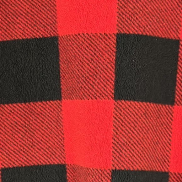 Old Navy red & black plaid pullover with tie at hem, mock turtleneck, L 10/12 - Picture 5 of 7